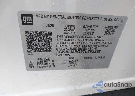 2026 GMC Terrain Fwd Elevation from USA, damaged, VIN 3GKALMEG9TL283292